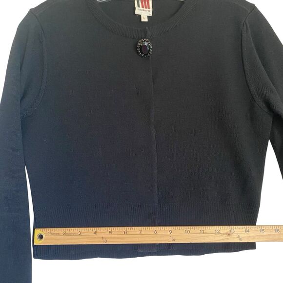 Isola Marras Cardigan L  Black Wool Knit Crop Designer Old Money Goth Whimsigoth - Picture 6 of 10